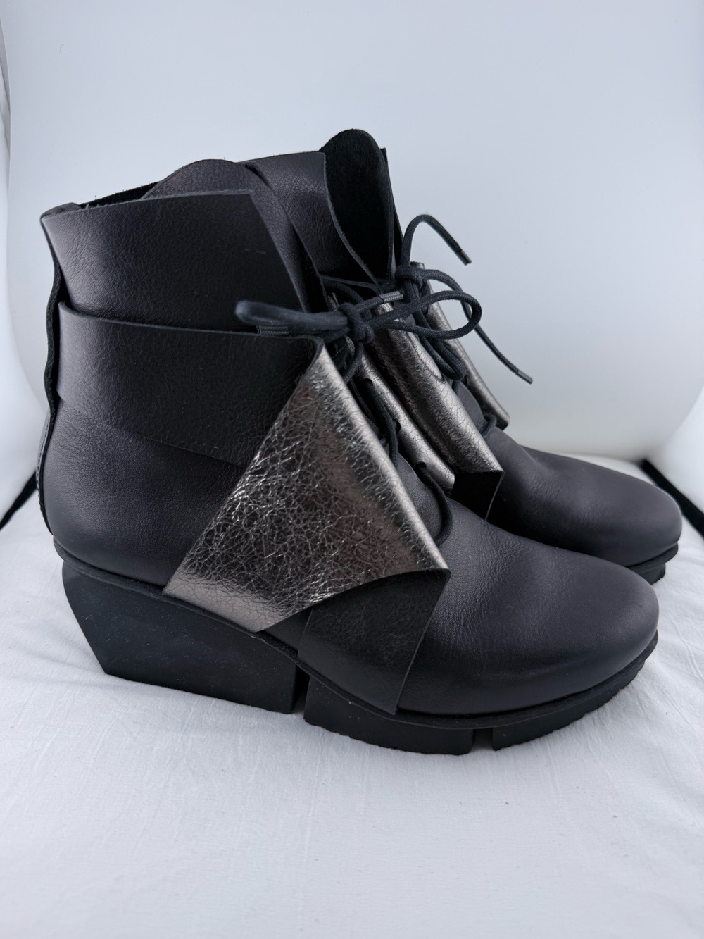 Trippen Black Leather Ankle Boots with Metallic Accent View 2
